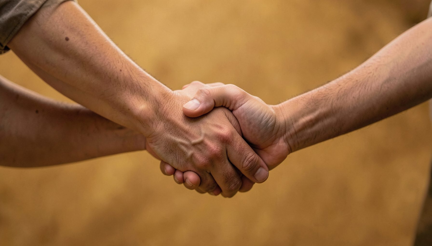 A wide atmospheric image of hands joined together in unity against a warm golden-brown backdrop, conveying partnership and shared mission.